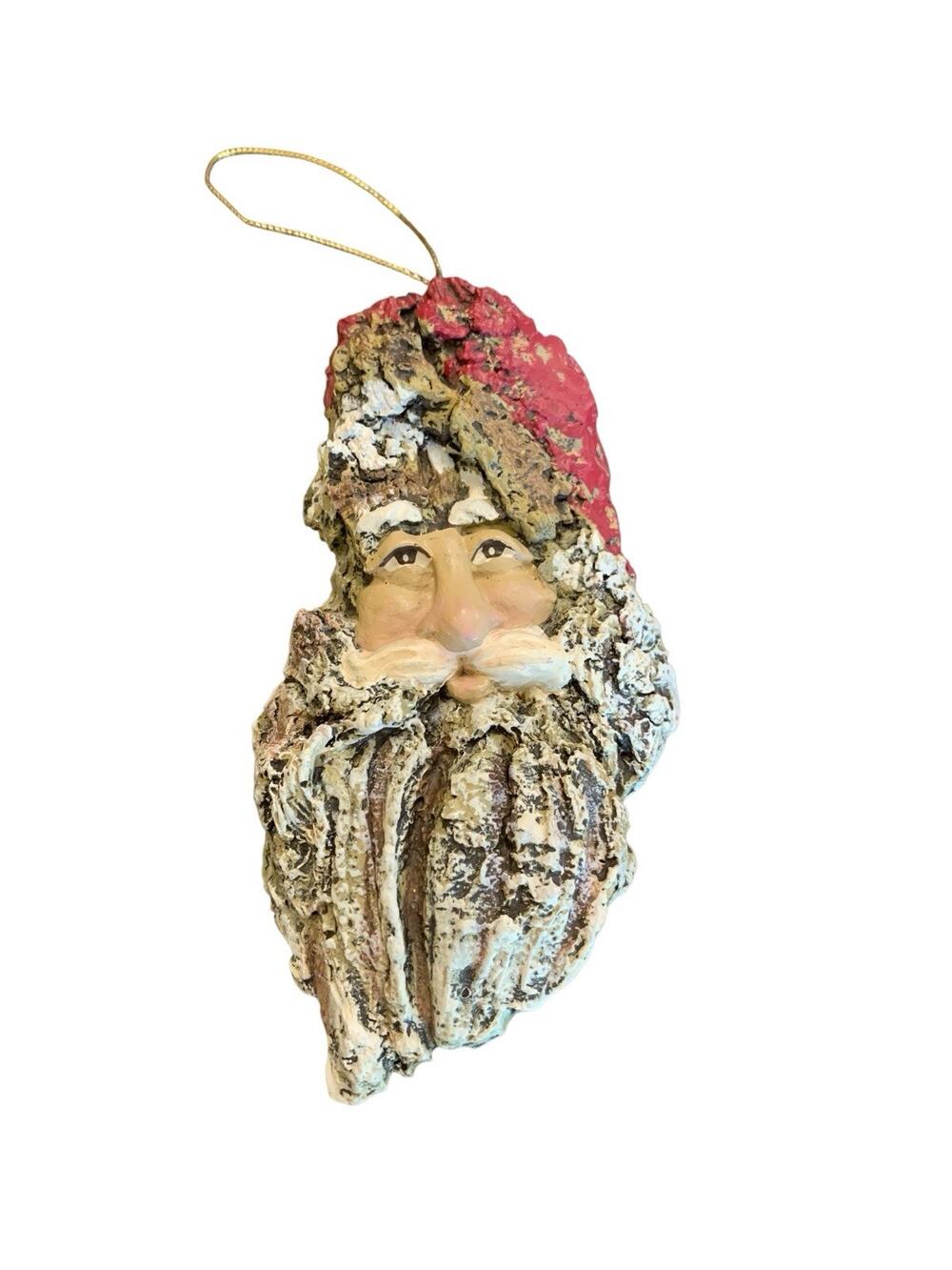 Vintage Resin Woodβ Forest Bark Christmas Holiday Santa Ornament 5β